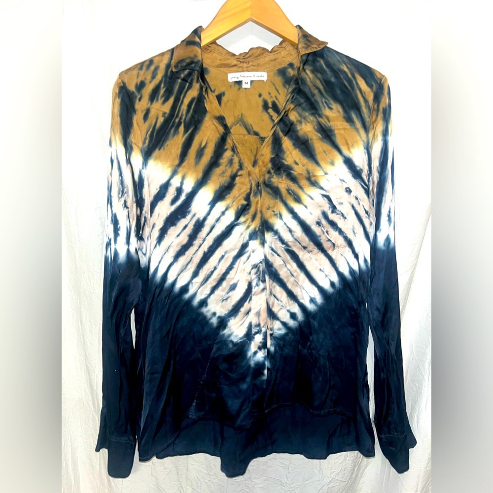 Young, Fabulous & Broke Long Sleeve Tie Dye Button Down Silky Blouse NWOT 🌵M